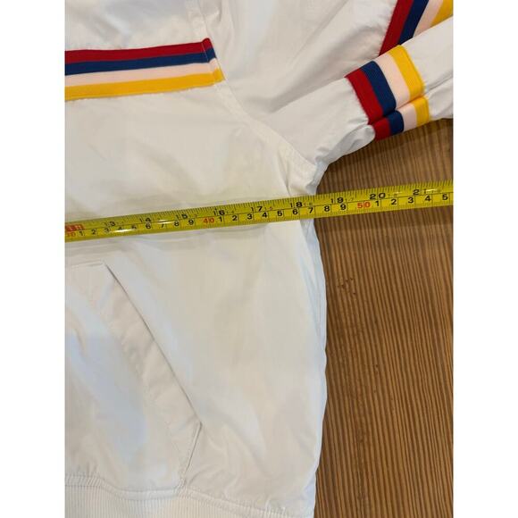 Hollister Hooded White Retro Stripe Pullover Lined Windbreaker 1/4 Zip Small - Picture 4 of 6